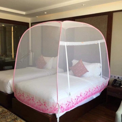 Màn chụp , Mùng chụp cao cấp Mộc Miên đỉnh rộng kích thước 1,2mx2m - Trắng Viền Hồng ( Hà Nội )