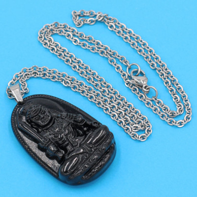 Vòng cổ phật Bất Động Minh Vương - thạch anh đen 3.6cm DITTEB1 - dây inox bạc - kèm hộp nhung