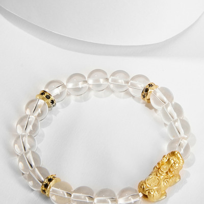 Vòng tay đá thạch anh trắng mix tỳ hưu bọc vàng 24k Ngọc Quý Gemstones 