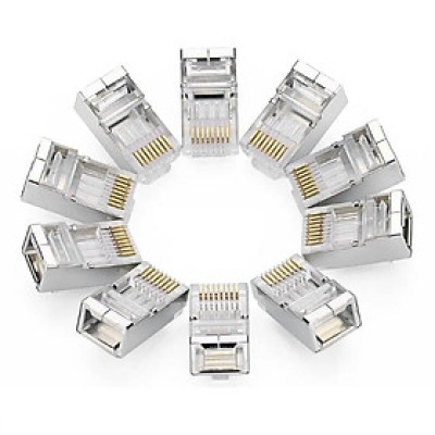 Ugreen UG20333NW111TK 10pcs Đầu bấm mạng RJ45 chuẩn Cat6 + Cat6e bọc inox chống nhiễu - HÀNG CHÍNH HÃNG