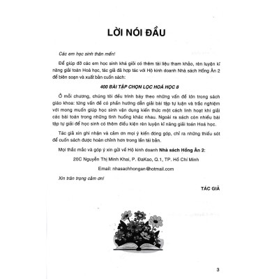 Sách - 400 Bài Tập Chọn Lọc Hóa Học Lớp 8 - Dùng Chung Cho Các Bộ SGK Hiện Hành - Hồng Ân