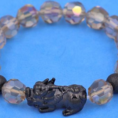 Chuỗi tay Tỳ Hưu inox 2 Bi Mix Pha Lê Xám Nâu cắt giác VFLGXMNTHEHB10 - Chuỗi tay Tỳ Hưu Phong Thủy