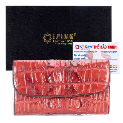 HJ3201-02-03-07 - Bóp da cá sấu 3 gấp gai vàng, đen, nâu đỏ, nâu đất