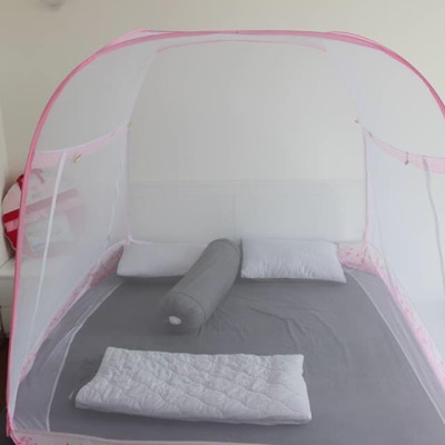 Màn Chụp , Mùng Chụp Cao Cấp Mộc Miên Đỉnh Rộng - Kích Thước 1,8mx2m Hoạ Tiết Hoa Lá Trắng Viền Hồng ( Hà Nội )