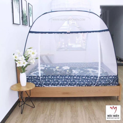 Màn Chụp Cao Cấp Mộc Miên Đỉnh Rộng - Hoạ Tiết Xanh Xám Phi Hành Gia - Kích thước 1,6mx2m - 2 cửa ( Hà Nội )