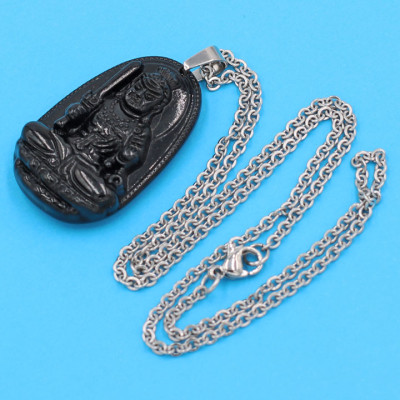 Vòng cổ phật Bất Động Minh Vương - thạch anh đen 3.6cm DITTEB1 - dây inox bạc - kèm hộp nhung