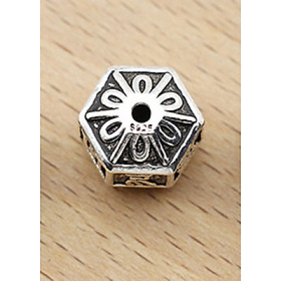 Charm bạc hình retro đa giác hoa tiết lục tự minh chú xỏ ngang - Ngọc Quý Gemstones