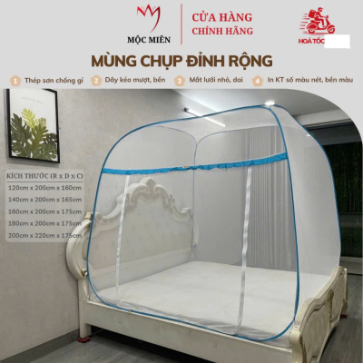 Màn Chụp Cao Cấp Mộc Miên Đỉnh Rộng - Kích thước 1,6mx2m Không Hoạ Tiết ( Hà Nội )