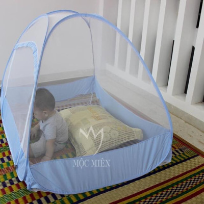Màn Chụp , Mùng Chụp Cao Cấp Mộc Miên - Màn Chụp Em Bé Trắng Viền Xanh ( Hà Nội )