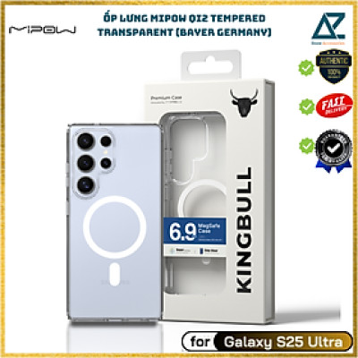 Ốp lưng trong suốt sạc từ tính Mipow Qi2 Tempered Transparent cho Samsung Galaxy S25 Ultra (Bayer Germany Chống Ố Vàng)_ Hàng Chính Hãng