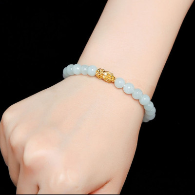 Vòng tay nữ vòng tay may mắn đá mã não trắng gắn tỳ hưu cầu Tài Lộc Duyên MNTH01