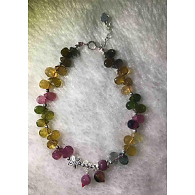 VÒNG NỮ KIỂU ĐÁ TOURMALINE MÀU TỰ NHIÊN BẢN DẸP ĐÁ Mix BẠC CC khoen xinh