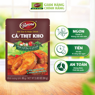 Combo Xốt gia vị hoàn chỉnh Barona: 1 gói Cá/ thịt kho (80gr) + 1 gói Sườn xào chua ngọt (80gr) + 1 gói Canh chua (80gr)