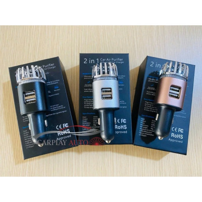 Máy Tạo Ion Âm Lọc Không Khí Cho Xe Ô Tô Tích Hợp Hai Cổng Sạc USB – Lọc Bụi, Khử Mùi Hôi Hiệu Quả
