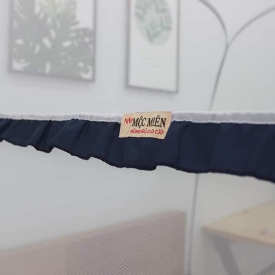 Màn Chụp , Mùng Chụp Đỉnh Rộng Cao Cấp Mộc Miên - Hoạ Tiết Chiếc Lá Viền Xanh Đen ( Hà Nội )