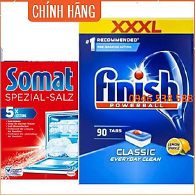 Combo viên rửa chén finish 90 viên + 1.2kg muối rửa bát somat chuyên dùng cho máy rửa bát