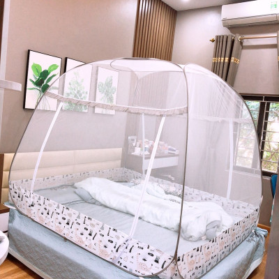 Màn Chụp Cao Cấp Mộc Miên Hoạ Tiết Xám Khủng Long - Kích thước 1,8mx2m - 2 cửa ( Hà Nội )