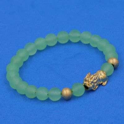 Chuỗi đeo tay Thạch Anh Xanh Lá Mờ 6 ly cẩn Tỳ Hưu inox vàng VTAXLMTHHBV6 - hợp mệnh Hỏa, mệnh Mộc