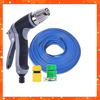 Bộ dây vòi xịt nước rửa xe, tưới cây tăng áp 3 lần cút nhựa nối nhựa vàng loại 15m 206817