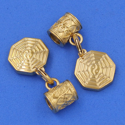 Vòng tay dây da khóa inox cao cấp size 3 ly mix Bát Quái inox vàng - Vòng tay Bát Quái - Vòng size nhỏ phù hợp cho nữ