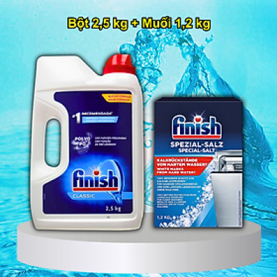 Combo Bột rửa bát Finish 2.5kg + Muối Finish 1.2kg ( NK EU )