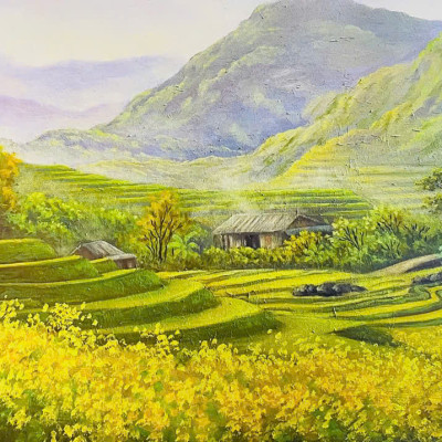 (HCM) Tranh dán tường 3d cảnh Tây Bắc trang trí quán ăn, nhà hàng tích hợp sẵn keo