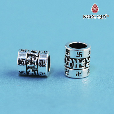 Charm bạc hình trụ  họa tiết lục tự và chữ vạn - Ngọc Quý Gemstones
