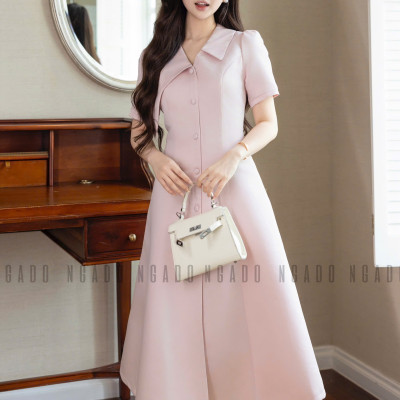 Đầm hồng cổ vest NGADO , đầm công sở , dự tiệc