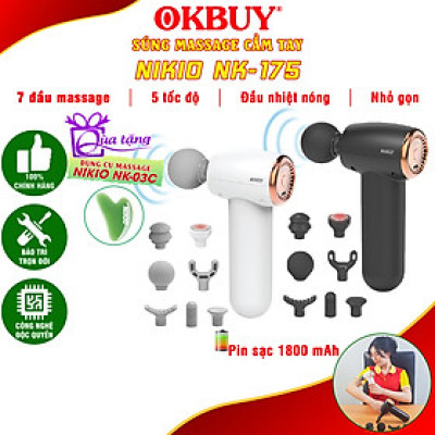 Súng (Máy) Massage Cầm Tay Nikio NK-175 - Dòng Siêu Mini Nhỏ Gọn Tiện Lợi, 7 Đầu Mát xa Thay Đổi, Có Đầu Nhiệt Nóng 55 Độ C Hỗ Trợ Giãn Cơ Chuyên Sâu, Làm Giảm Đau Nhức Cơ Bắp Hiệu Qủa - Dòng Pin Sạc