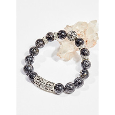Vòng tay phong thủy đá thạch anh tóc đen charm bạc 13mm mệnh thủy , mộc - Ngọc Quý Gemstones