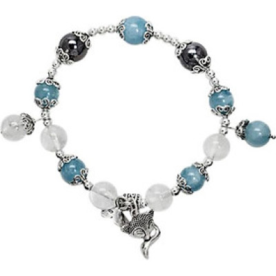 Vòng Tay Thạch Anh Mix Aquamarine 8mm Charm Hồ Ly Bạc 925 Ngọc Quý Gemstones VT146