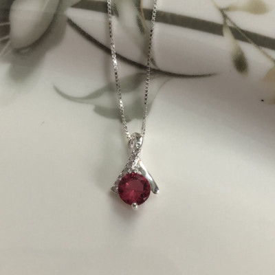 Bộ dây chuyền liền mặt trang sức bạc Ý S925 Bạc xinh Huệ Ngân- Giọt sương PP1712 ĐỎ