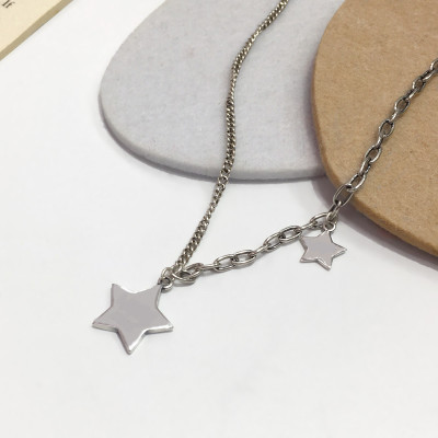 Dây chuyền ngôi sao kép bất đối xứng nam nữ xu hướng thời trang mới