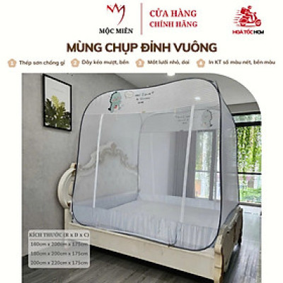 Màn Chụp , Mùng Chụp Đỉnh Vuông Cao Cấp Mộc Miên - Hoạ Tiết Xám Khủng Long ( Hình thật )