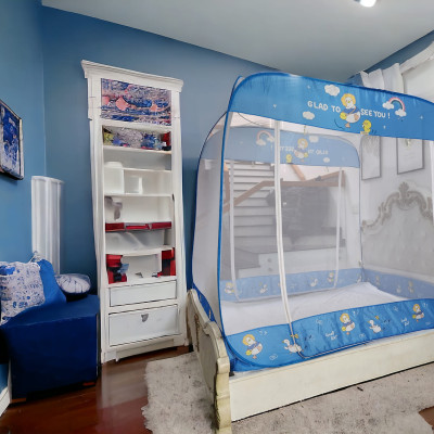 Màn Chụp , Mùng Chụp Cao Cấp Mộc Miên Đỉnh Vuông - Kích Thước 1,8mx2m ( Trắng Viền Xanh )