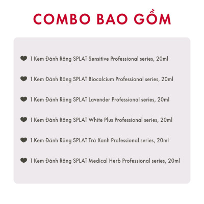 Combo 6 Tuýp Nhỏ Dùng Thử SPLAT Professional Series Chăm Sóc Răng Toàn Diện, Làm Trắng Răng 20ml x 6 Tuýp