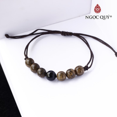 Vòng trầm tốc thắt dây phối đá obsidian - Ngọc Quý Gemstones