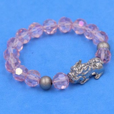 Chuỗi tay pha lê cắt giác Hồng Phấn 10 ly Mix Tỳ Hưu Inox 2 Bi VFLGHPTHEHB10 - Chuỗi tay thời trang phong thủy