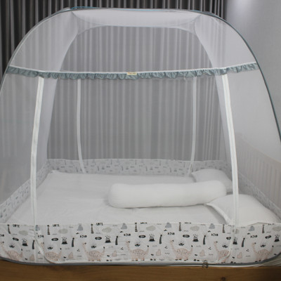 Màn Chụp Cao Cấp Mộc Miên Hoạ Tiết Xám Khủng Long - Kích thước 1,8mx2m - 2 cửa ( Hà Nội )