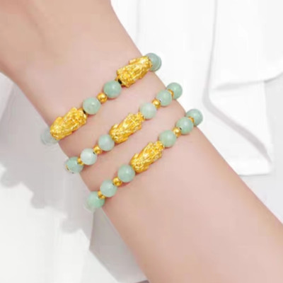 Vòng tay nữ vòng tay may mắn đá cẩm thạch AAA 8mm gắn tỳ hưu hút Lộc Tài Duyên