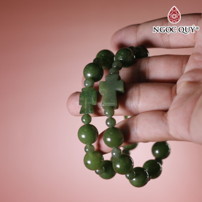 Vòng mân côi đá ngọc bích hạt 12mm mệnh hỏa, mộc - Ngọc Quý Gemstones