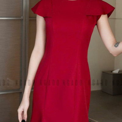 Đầm đỏ đuôi cá ngắn tay NGADO , đầm nữ , Đầm dự tiệc sang chảnh