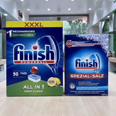 COMBO FINISH: Viên rửa bát All in one 90 viên + Muối 1,2kg