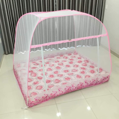 Màn Chụp , Mùng Chụp Cao Cấp Mộc Miên Đỉnh Rộng - Kích Thước 1,8mx2m Hoạ Tiết Hoa Lá Trắng Viền Hồng ( Hà Nội )