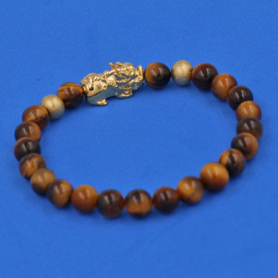 Vòng đeo tay đá Mắt Hổ vàng đen 6 ly cẩn Tỳ Hưu inox vàng VMHVETHHBV6 - hợp mệnh Thổ, mệnh Kim