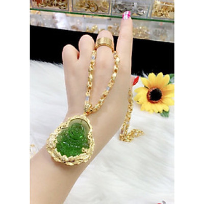 Dây chuyền nam mặt phật cẩm thạch mạ vàng 24k