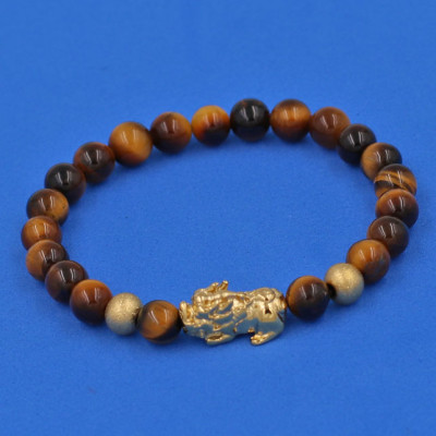 Vòng đeo tay đá Mắt Hổ vàng đen 6 ly cẩn Tỳ Hưu inox vàng VMHVETHHBV6 - hợp mệnh Thổ, mệnh Kim