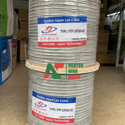 Dây Mạng Liền Nguồn Golden Japan Cat5e FTP CCA 4P 24AWG Bọc Bạc Chống Nhiễu + Kèm 2 Sợi Dây Điện 2C - Hàng Chính Hãng