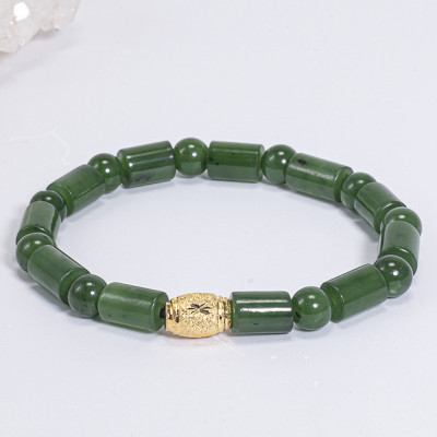 Vòng Tay Phong Thủy Nữ Đá Ngọc Bích Đốt Trúc Phối Charm Mạ Vàng 24K (7mm) Mệnh Mộc, Hỏa Ngọc Quý Gemstones