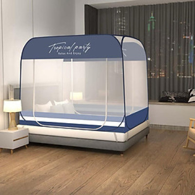 Màn Chụp Cao Cấp Mộc Miên Đỉnh Vuông - Xanh Xám 3 Đường Kẻ ( video , hình thật )